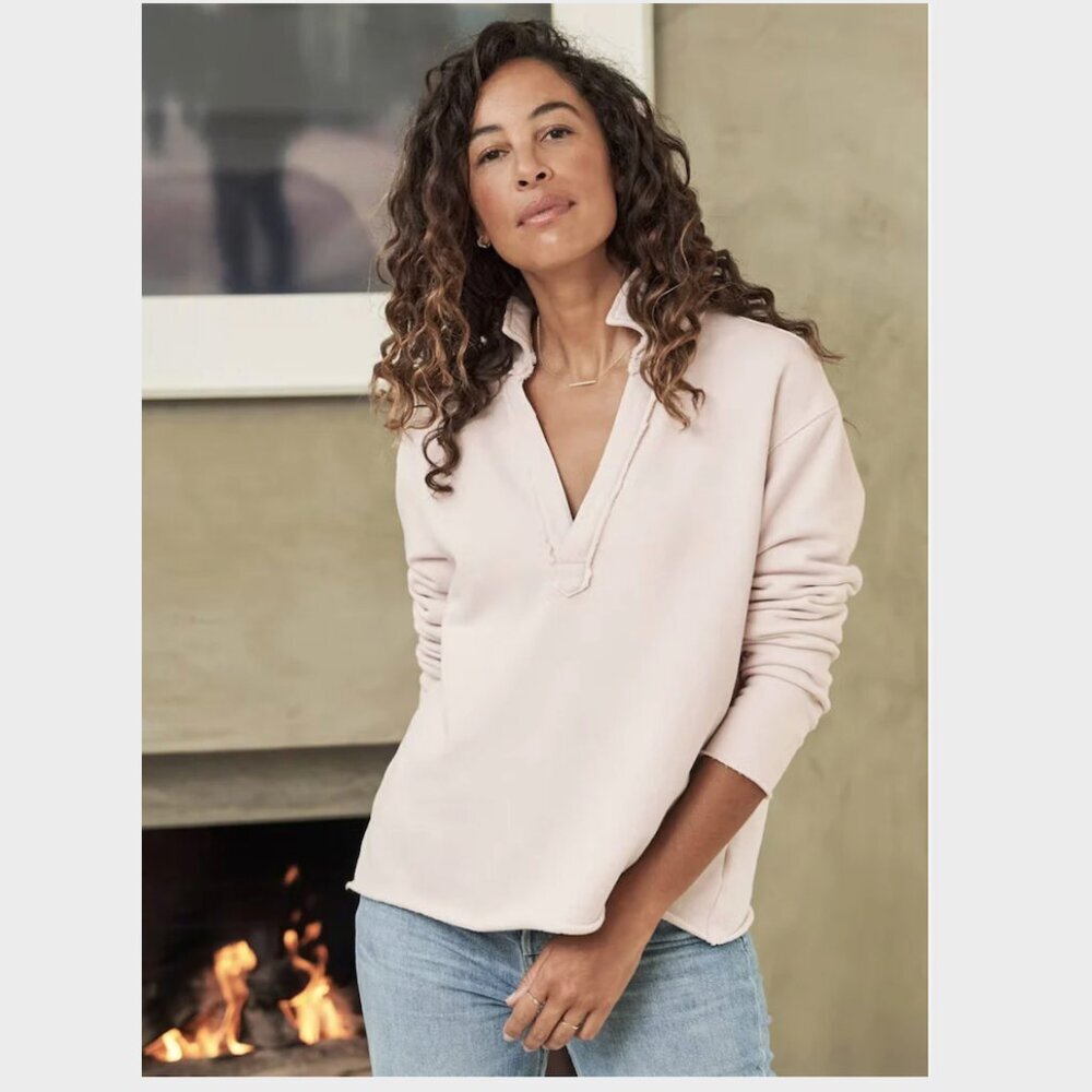 Frank & Eileen PATRICK Popover Henley TRIPLE FLEECE White Size: S Dust Pink